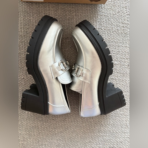 Steve Madden Bessa Silver Platform Loafers Size 39 Vegan Leather Chunky Heel - Picture 14 of 15